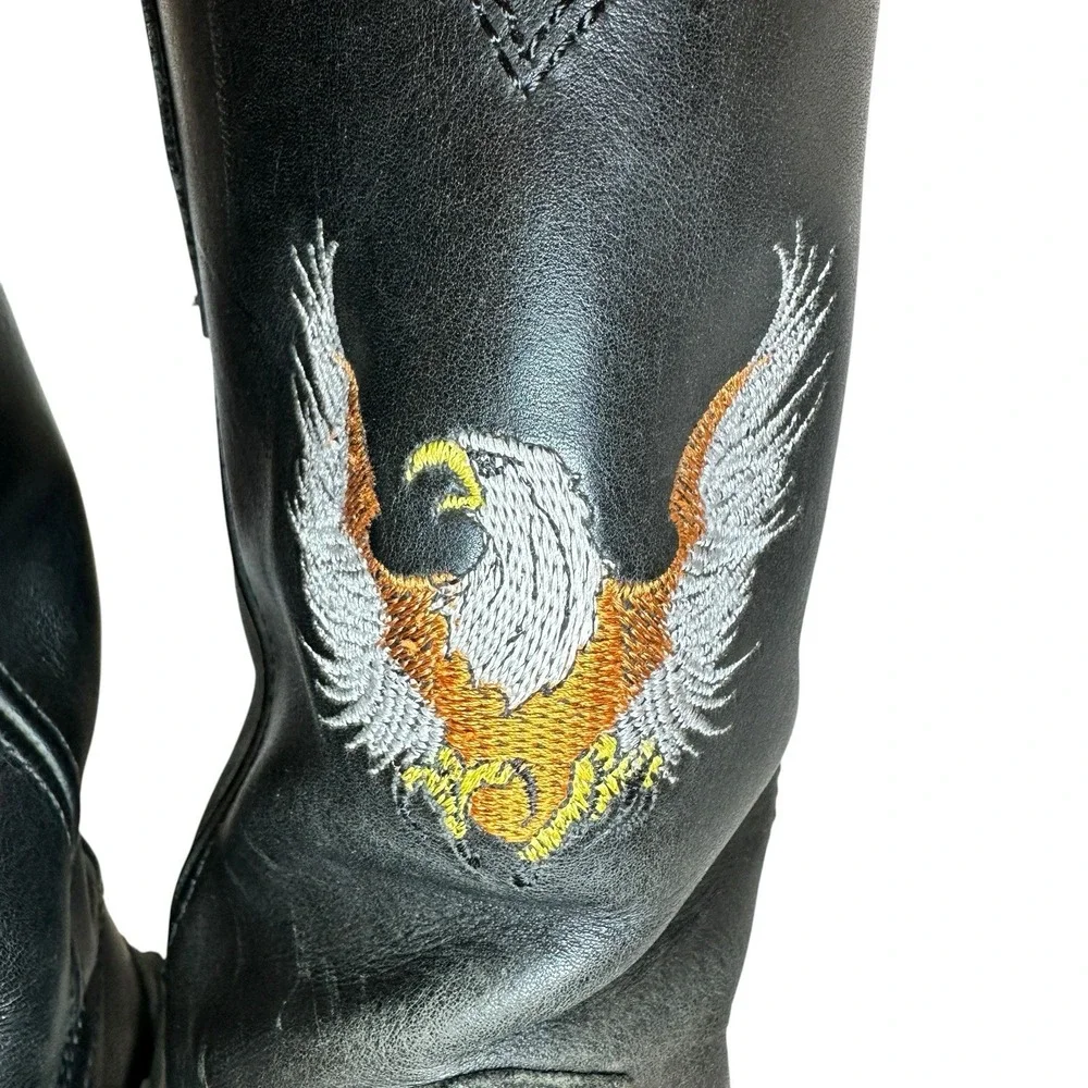 Xelement Men's 10 M Black Leather Eagle Harness Motorcycle Boots Vibram Sole